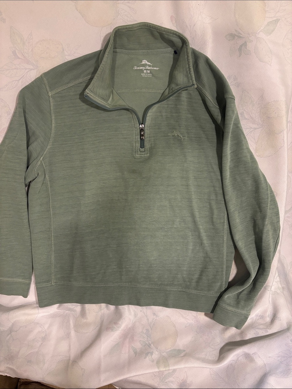 Tommy Bahama Men's Light Sage Green Half-Zip Pullover Sweater